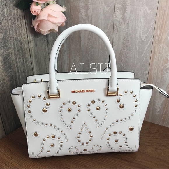 Michael Kors Handbags - Michael Kors Selma Med TZ Satchel Optic White Gold